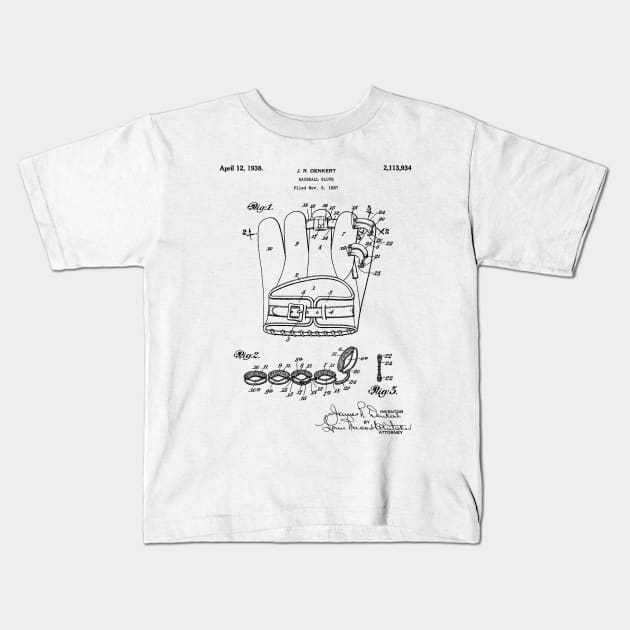 Baseball Glove Patent - Baseball Art - Black And White Kids T-Shirt by patentpress